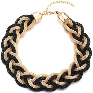 Chunky Braided Mesh Gold Black Chain 50s 60s Retro Choker Necklace Goth Glam New